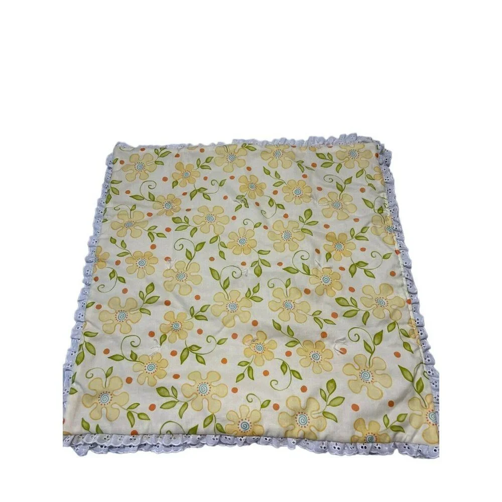 Vintage Handmade Baby Ruffle Yellow Floral Blanket